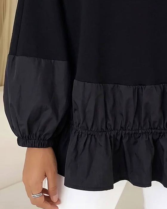 Round Neck Ruffled Long Sleeve Sweatshirt