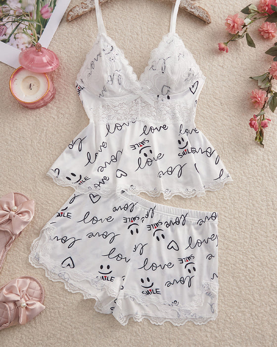 Lace Patchwork Sexy Pajama Set