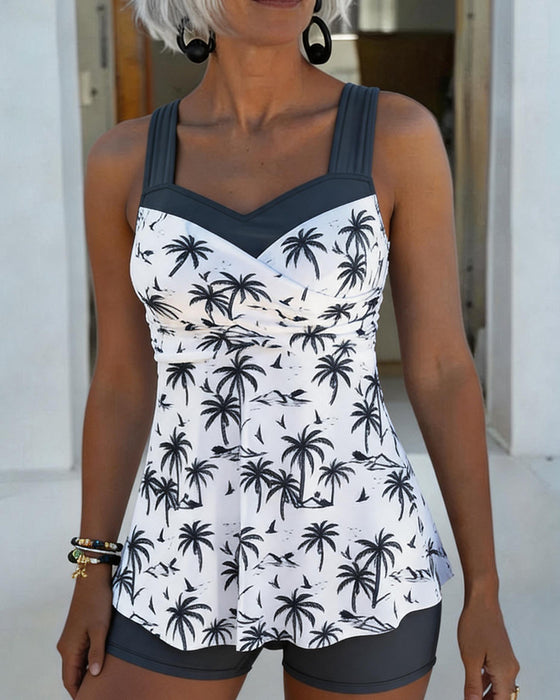 Skirted Waist Patchwork Tankini