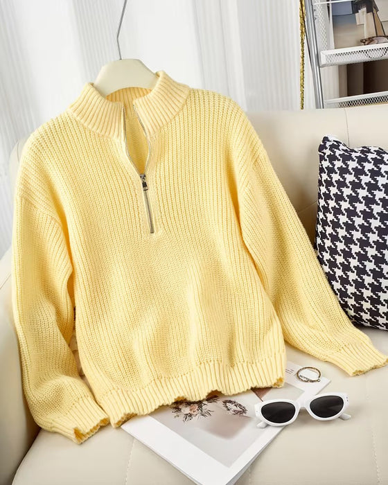Half-Zip Stand Collar Stylish Pullover