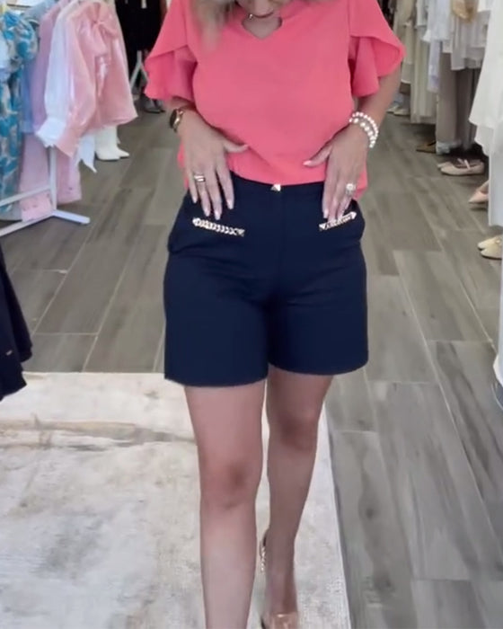 Chain Embellished Casual Shorts
