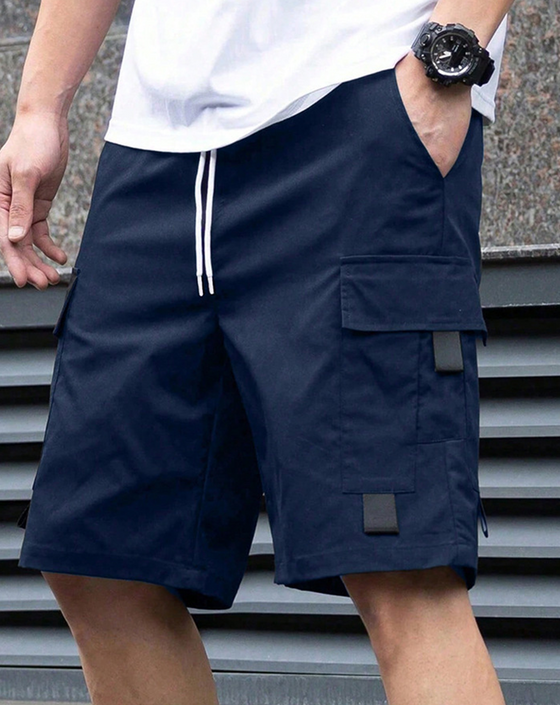 Men's Solid Flap Pocket Cargo Shorts, Casual Multi-Pocket Summer Shorts