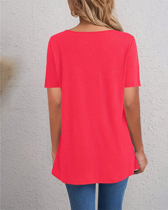 Button Decor Petal Hem T-Shirt