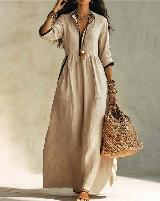 Mandarin Collar Casual Dress