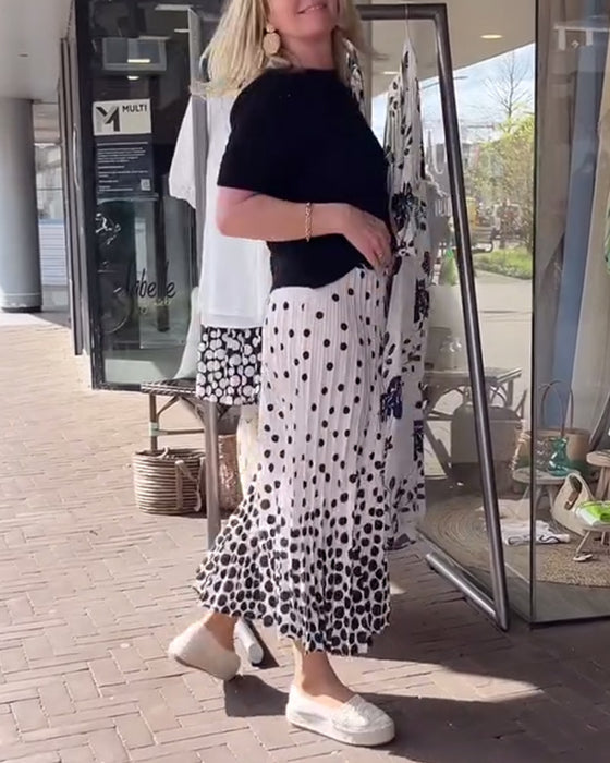 Elegant polka dot print pleated skirt