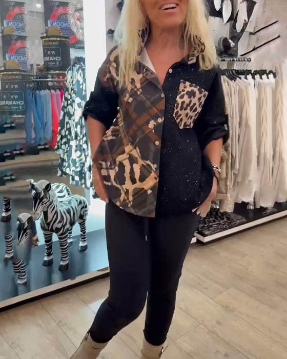 Collared Pocket Patchwork Print Shirt