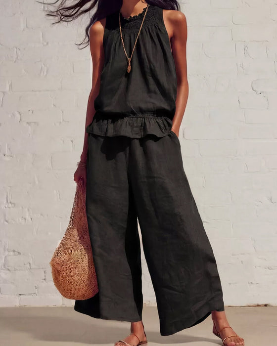 Sleeveless Ruffle Wide-Leg Pants Set