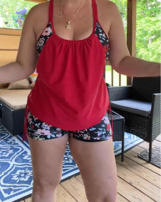 Printed Suspender Boxer Swimsuit