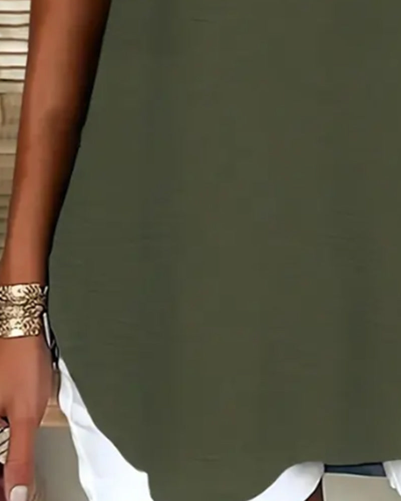 Casual Drop Shoulder V-Neck Short Sleeve Blouse