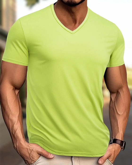 Solid Color V-Neck Casual Men's T-Shirt