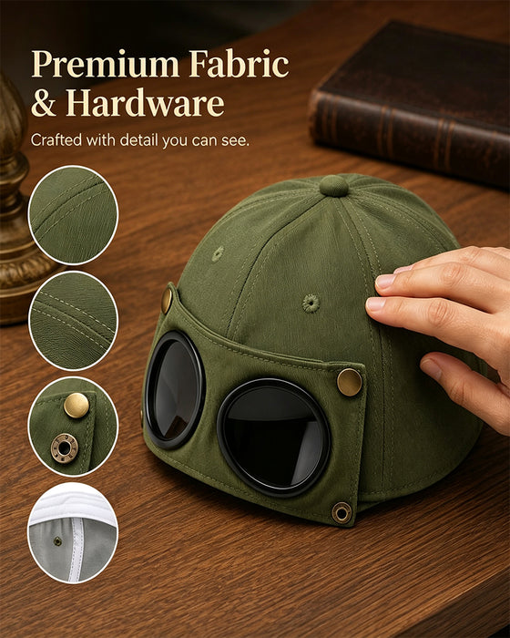 Detachable Goggle Pilot Baseball Cap Vintage Hat for Street Fashion & Daily Outfit