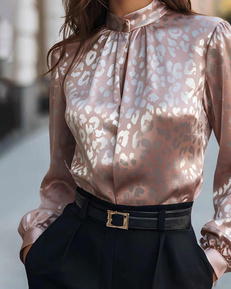 Elegant Long-Sleeved Fashion Printed Blouse