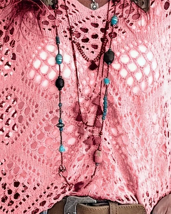 Diamond-Patterned Openwork Loose Top