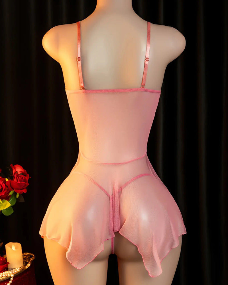 Lace Mesh Spaghetti Strap Sleepwear