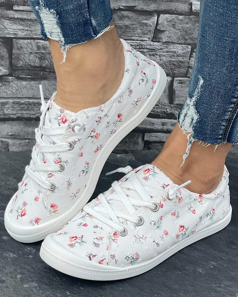 Floral Print Fashion Casual Cloth Shoes