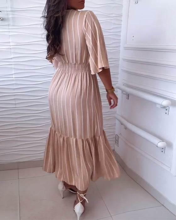 Stripe print drawstring casual dress