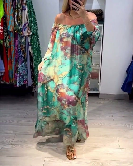 One shoulder ink print casual dress