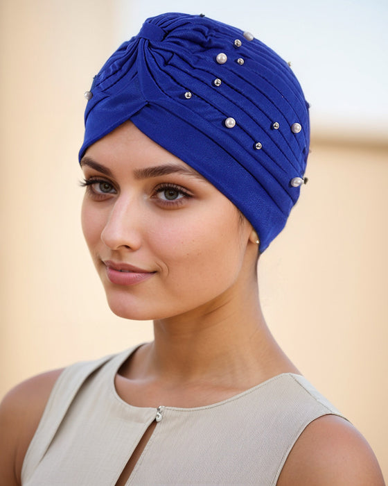 Pearl Pleated Pre-Tied Turban Hat
