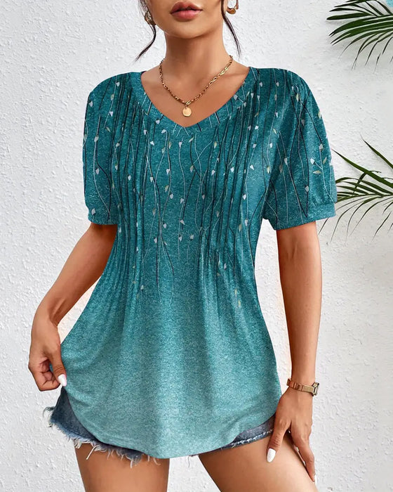 V-Neck Casual Printed Short-Sleeved T-Shirt