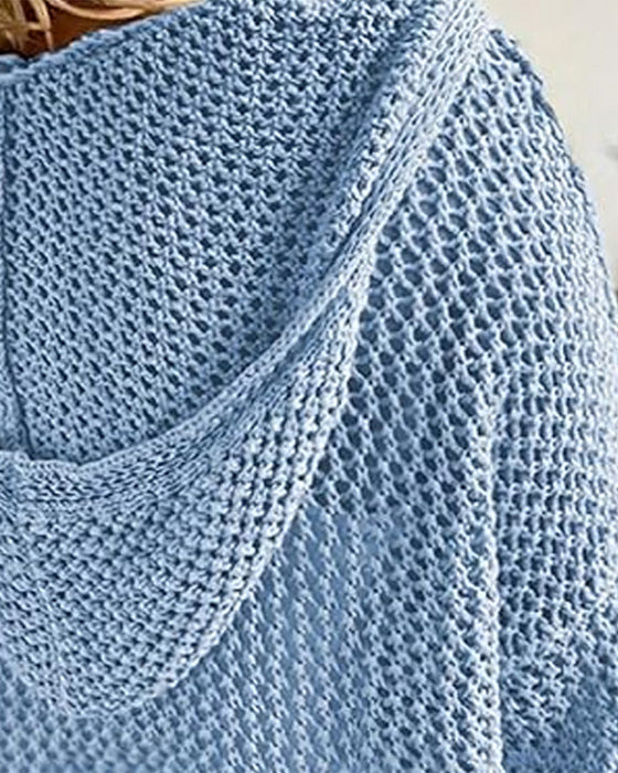 Dames Crochet Hollow Out Hooded Long Sleeve Tops