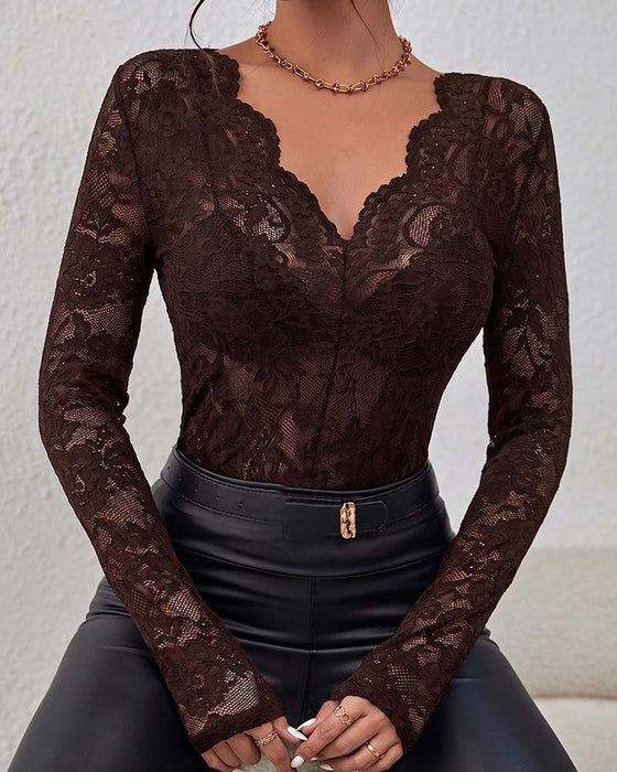 Lace Edge Long Sleeve Blouse