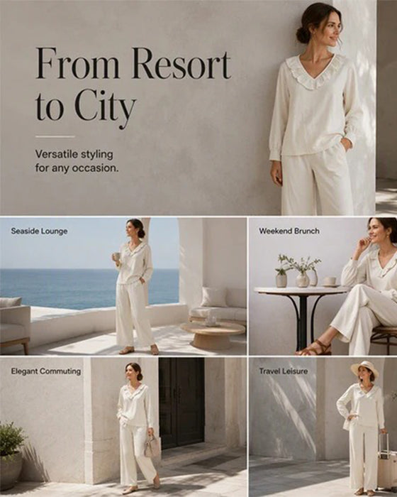 Ruffled V-Neck Long Sleeve Set