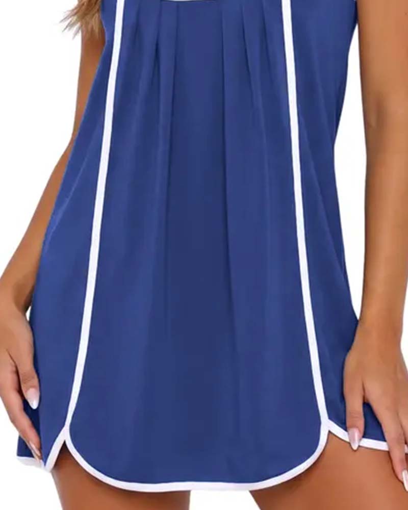 White-Trimmed Color-Blocked Sleeveless Dress