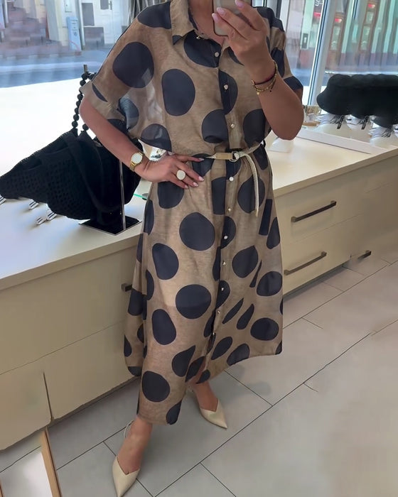 Casual Lapel Polka Dot Dress