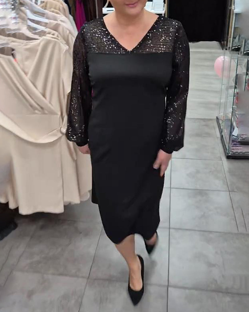 V-Neck Solid Color Elegant Dress