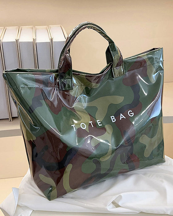 Women's Camo And And Leaf Print Tote Bag