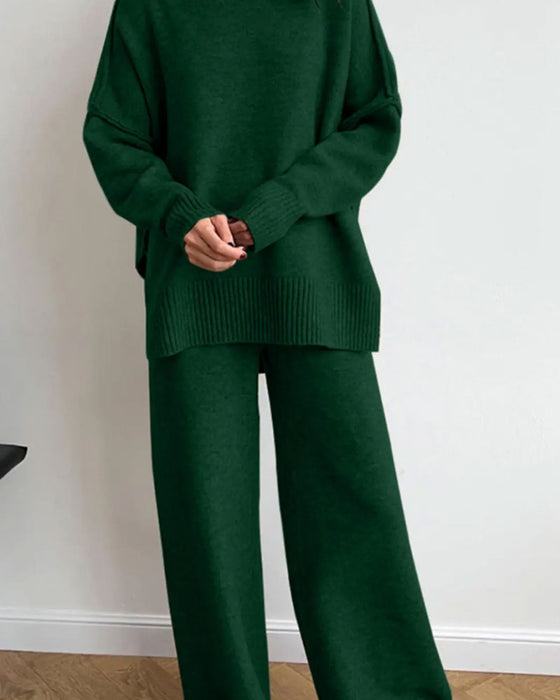 Solid Color Loose Pullover Set
