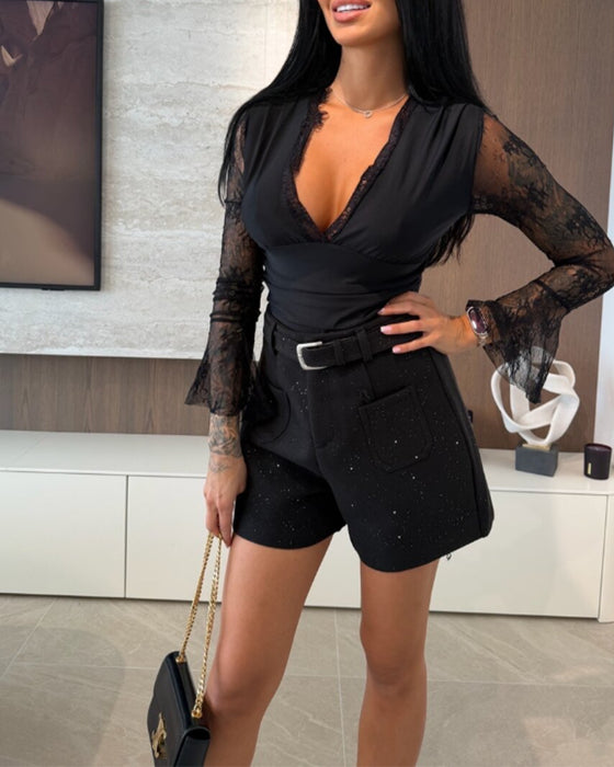 Bell Sleeve V-Neck Top