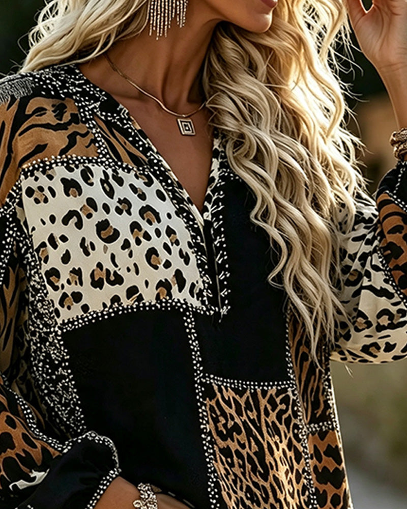 Leopard Color-Block Blouse