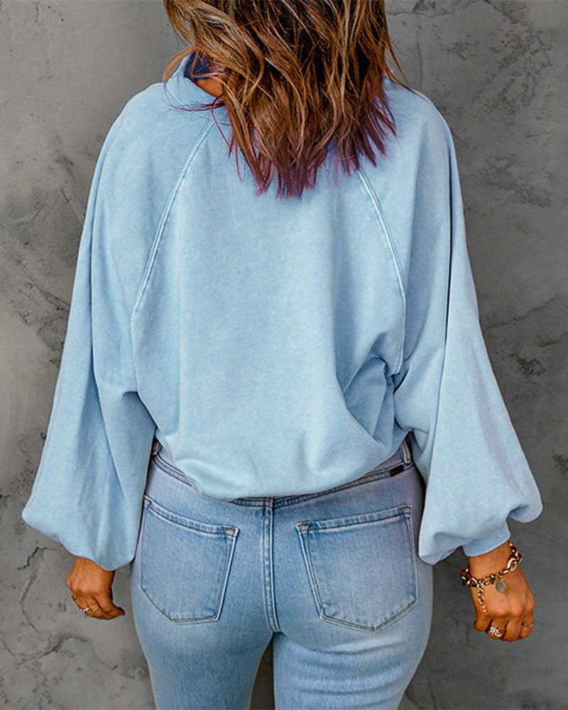 Lapel Button Solid Sweatshirt