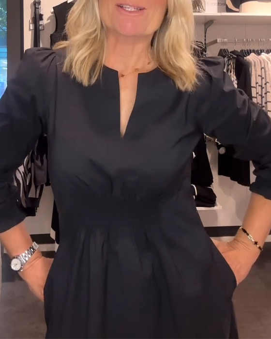 Puff Sleeve Waisted A-Line Dress