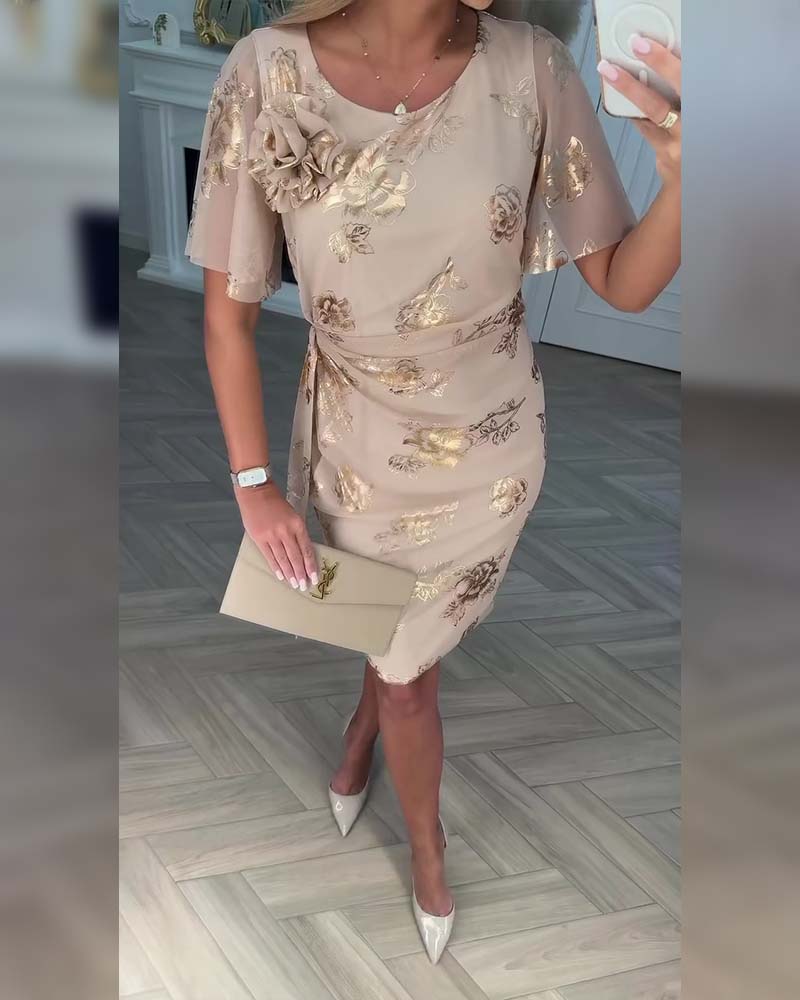 Bronzing Waist-Cinching Elegant Dress