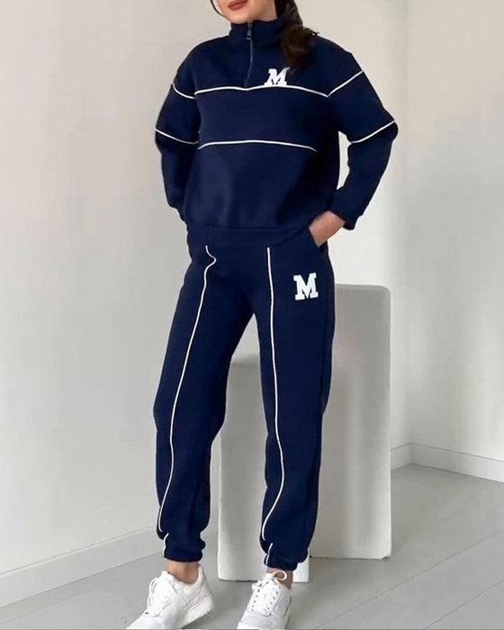 Women's Casual Letter M Long Sleeve Two Piece Set