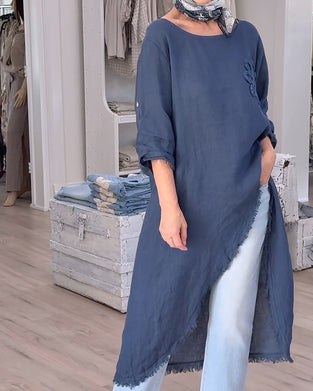 Raw-Edge Slit Asymmetrical Shirt