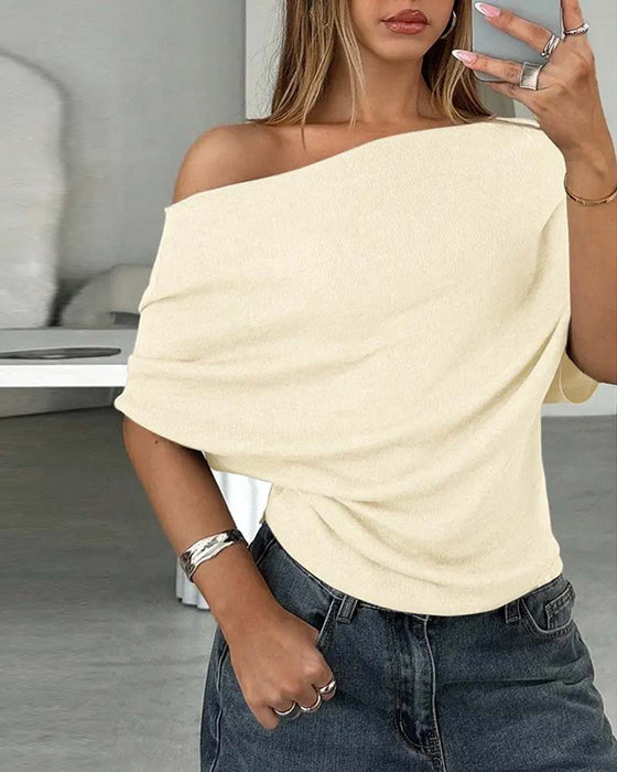 Batwing Sleeve Off-Shoulder Solid Blouse