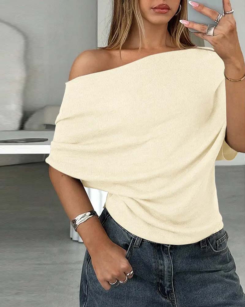 Batwing Sleeve Off-Shoulder Solid Blouse