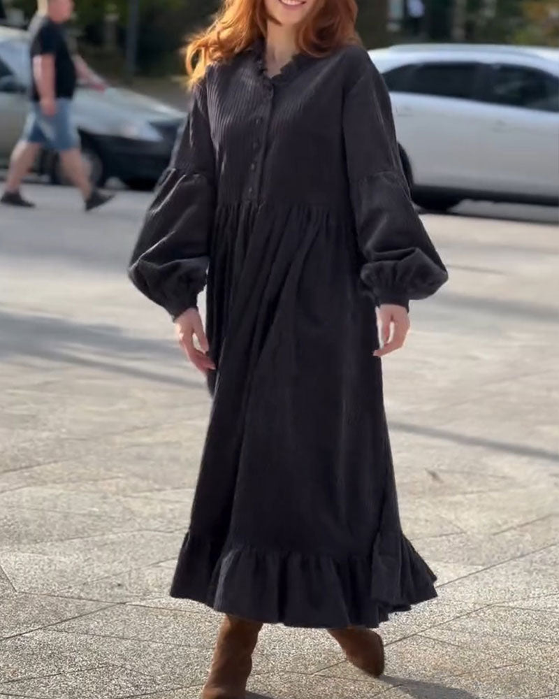 V-Neck Ruffle Pleated Maxi Dress