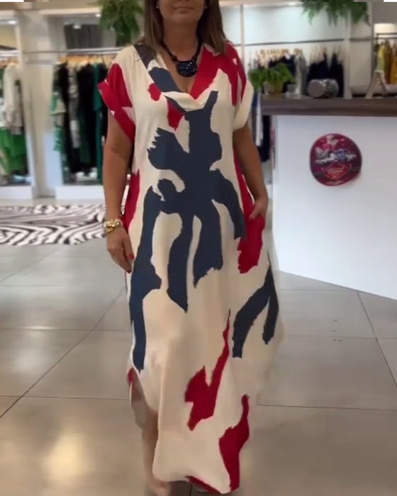 Short-Sleeved Printed Dress