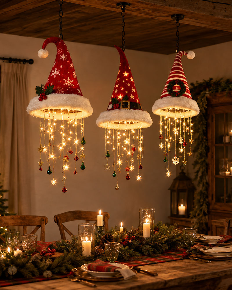 🎅 Lighted Santa Hat Hanging Chandelier 🎄