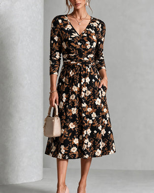 V-Neck Print A-Line Dress
