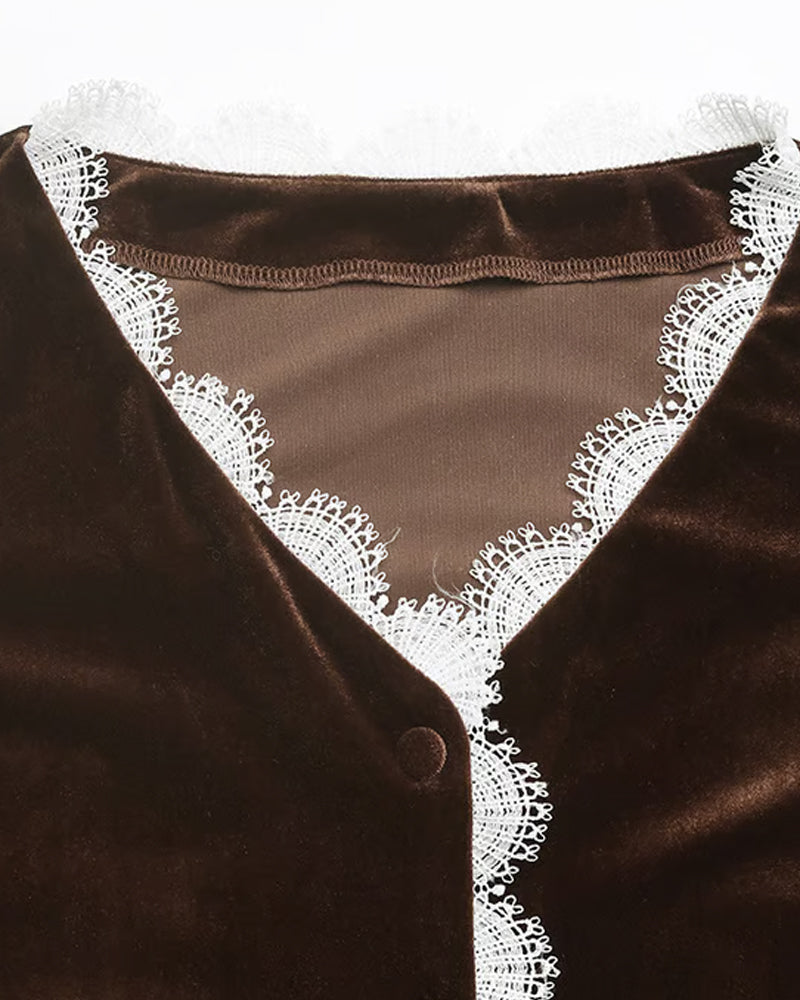 Lace Paneled V-Neck Top