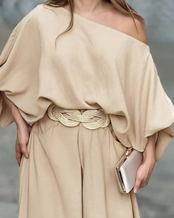Casual One Shoulder Two Piece Set