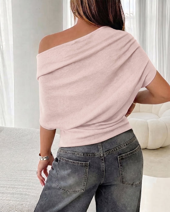 Batwing Sleeve Off-Shoulder Solid Blouse