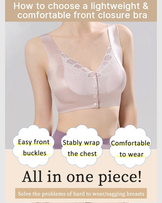 Front Buckle Satin Lace Bra