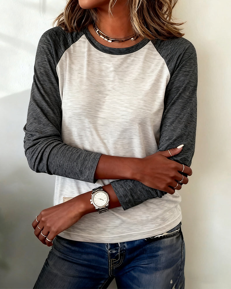 Long-Sleeved Color-Blocked Raglan Sleeve Top
