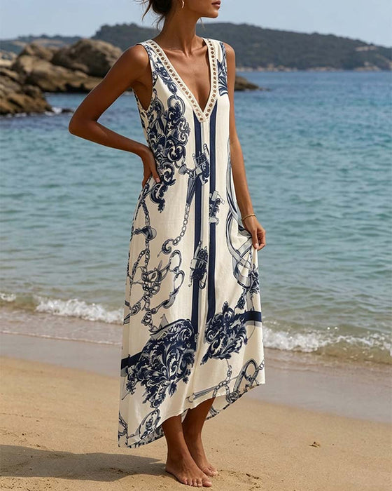 V-Neck Sleeveless Printed Dress